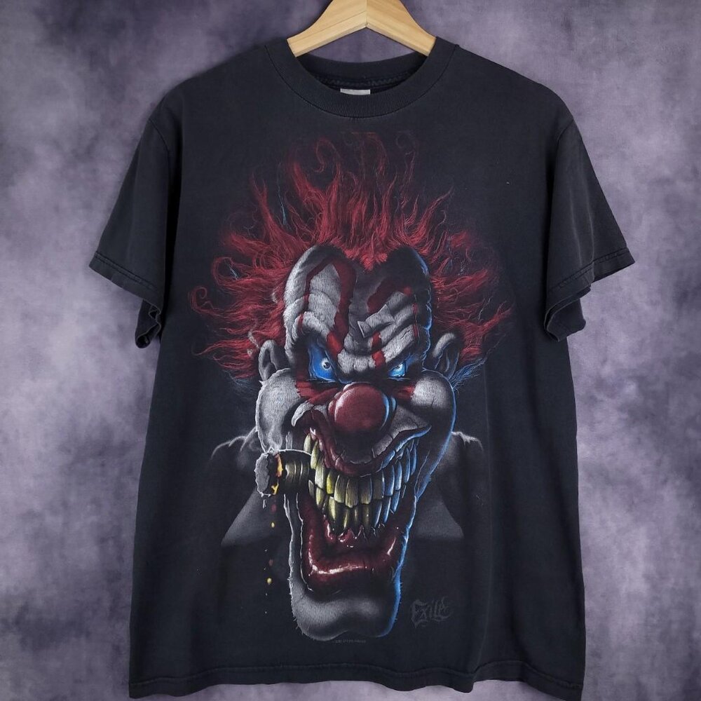 Vintage Y2K 00s Exile evil cigar smoking gangster clown faded black shirt